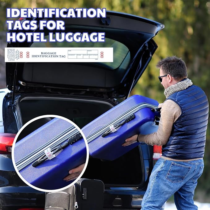 Feifeiya 1000 Hotel Luggage ID Tags with Transfer Tape on Back Printed in Black with Red Consecutive Numbering from 000 to 999 Baggage Identification Tags for Hotel and Motel Bag Storage