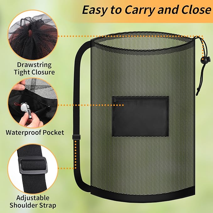 Extra Large Mesh Ball Bag, Heavy Duty Drawstring Storage Bag, 24" x 36" Hold 8-10 Soccer Basketball Volleyball Football, Sports Equipment Sack Net Bags with Shoulder Strap and Pocket for Coaches