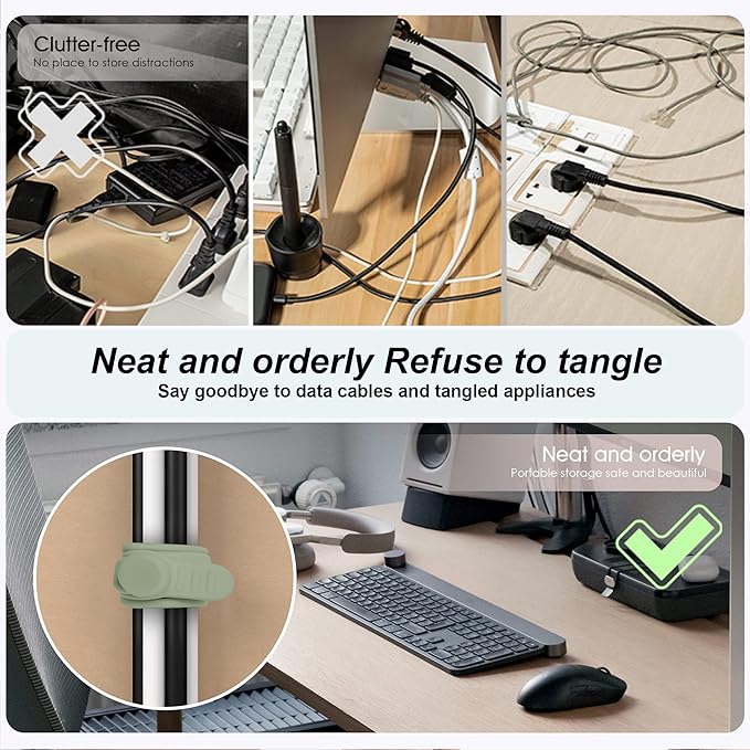 Silicone Cable Ties Cord Organizer for Cable Management, 16PCS 4.2" and 7.1" Reusable Cable Organizer Electronic Accessories for Home, Office, Kitchen, School, Travel (Green)
