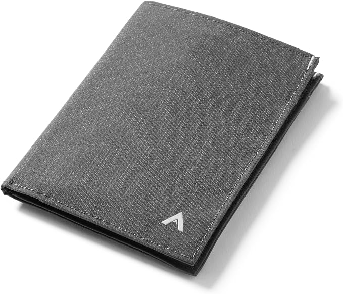 Allett Travel Wallet, Charcoal Grey | Nylon, Thin Bifold, RFID Blocking, Minimalistic, Front Pocket | Holds Up To 10 Cards & Passport | For Men & Women