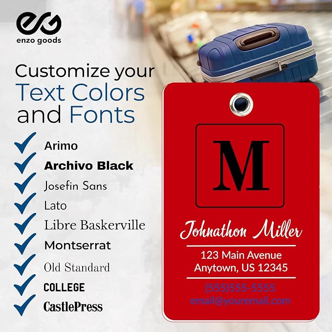 Personalized Luggage Tag | 2 Pack | Custom Luggage Tags for Suitcases | Kids Backpack Tag | 10 Color Options & Choose Font, Font Color