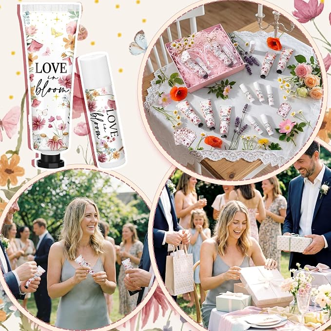 24 Sets Love Is in Blooming Hand Cream and Lip Balm Gift Pink Floral Wildflower Bridal Shower Favors for Guest Travel Size Hand Lotion and Lip Balm Bulk Bridal Shower Birthday Party Supplies