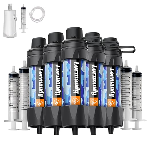 Straw Water Filter 5 Pack – Outdoor Camping & Hiking Survival Gear Kit for Family Use, Ultra-Light Personal Filter Straws for Backpacking, Travel, Bug-Out Bags and Emergency Preparedness