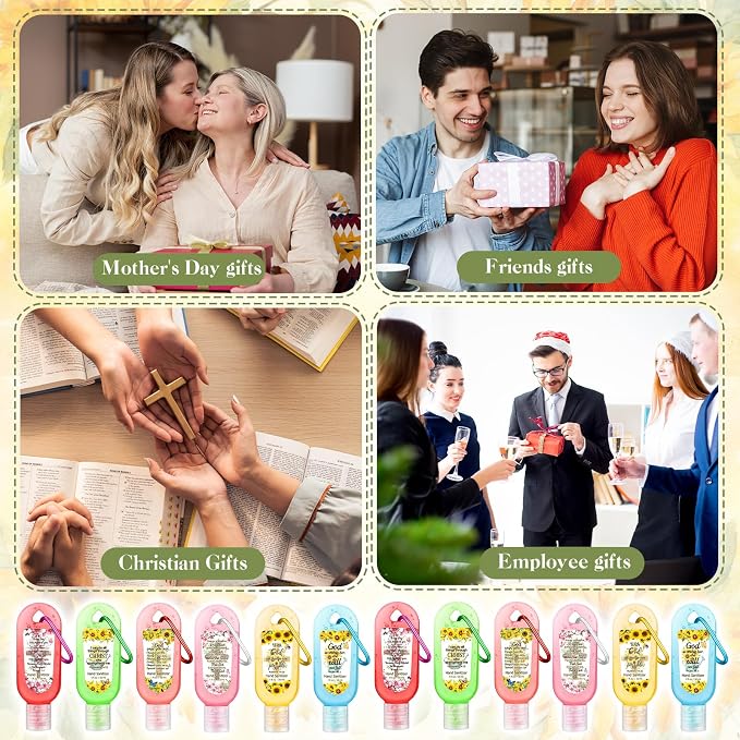 24 Pack Christian Hand Sanitizer Keychain Bible Verse Mini Hand Sanitizer Keychain Bulk Travel Size Christian Gift for Women Religious Gifts for Teacher Coworker Wedding Christmas Thanksgiving Church