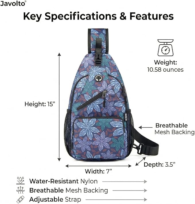 Javolto Sling Bag for Men Crossbody Backpack, Small Sling Backpack Mens Shoulder Bag, Casual Daypack Hiking Bag for Travel