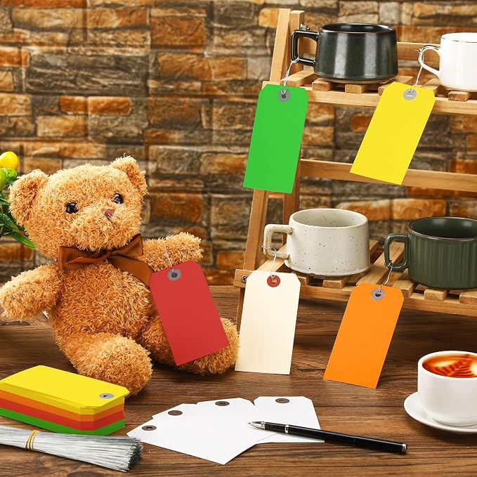 Sayglossy 1000 Pcs Blank Manila Shipping Tags with Wire 4 3/4" x 2 3/8" Multicolor Paper Hang Luggage Price Asset Gift Label Tags