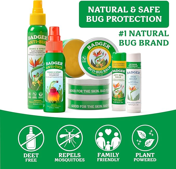 Badger Bug Repellent, Easy to Use Travel Stick, DEET-Free Mosquito Repellent & Insect Protection, Certified Organic Essential Oil Balm