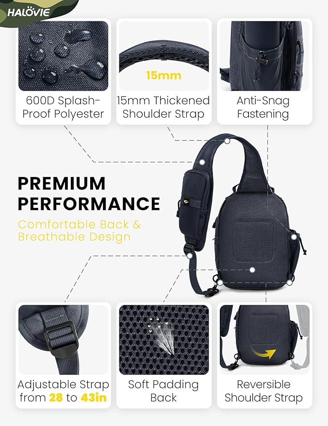 HALOVIE Anti-theft Tactical Sling Bag RFID Navyblue Military Shoulder Bag with Phone Pack EDC Molle Crossbody Bag for men