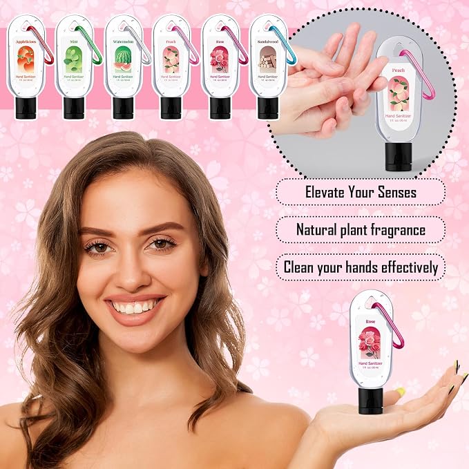 24 Pack Scented Hand Sanitizers Keychain Gift Bulk Travel Watermelon Hand Sanitizer Gel Appreciation Gifts for Coworker Nurse Teacher Women Birthday Gender Reveal Party Supplies Back to School