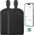 Luggage Tags Built-in Anti-Loss Tracker, Luxury Leather Luggage Tags for Suitcase, Travel Bags, Backpacks, Travel Organizer for Lost Baggage Prevention (Black*2 Pack)