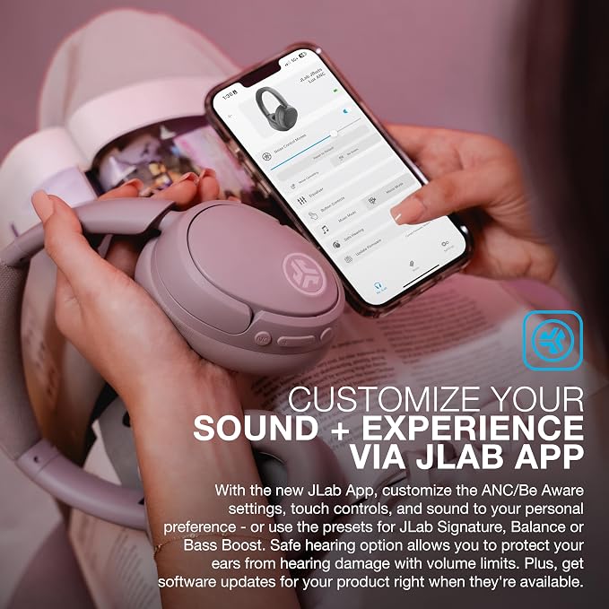 JLab JBuds Lux ANC Over Ear Headphones Bundle with Go Air Pop+ True Wireless Earbuds, Active Noise Cancelling, Bluetooth multipoint, Mauve