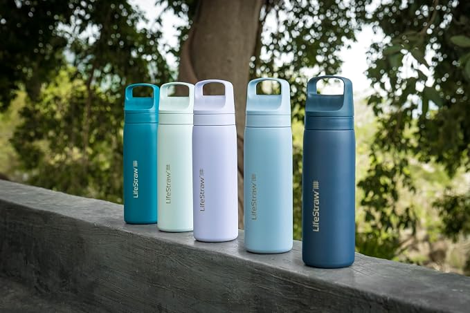 LifeStraw Go Series — Insulated Stainless Steel Water Filter Bottle, 18oz, Icelandic Blue, Removes Bacteria, Parasites, Microplastics, Improves Taste