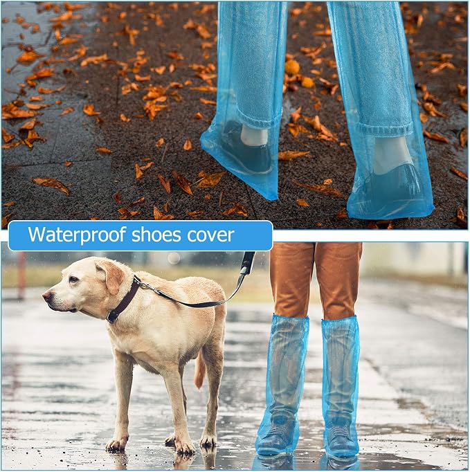 SATINIOR 40 Pieces/ 20 Pairs Disposable Boot Covers Long Plastic Waterproof Shoes Cover Over the Knee for Men Women Outdoor Rain and Snow