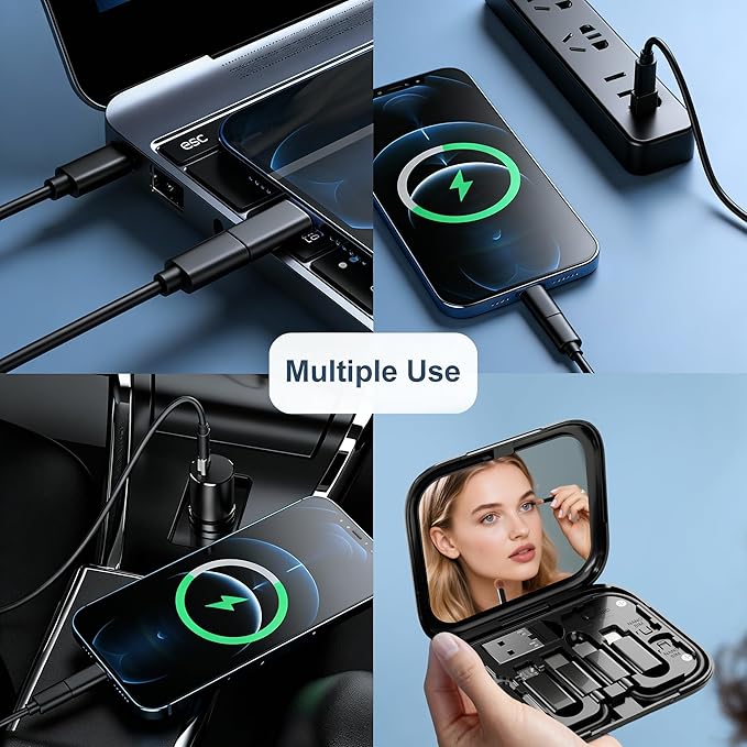 YANZIE USB-C Travel Adapter Kit for iPhone, Pixel & Galaxy: USB-A to C, Micro-USB to C, Type-C to Lightning, Short USB-C Cable, OTG, Mirror Case (Black)