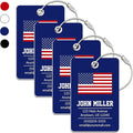 Personalized Luggage Tag with American Flag | 4 Pack | Custom Luggage Tags for Suitcases | Kids Backpack Tag | 4 Color Options & Choose Font, Font Color