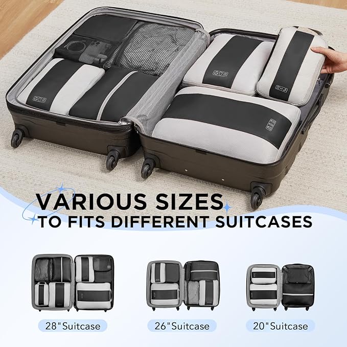 8 Set Compression Packing Cubes for Travel Essentials,Compressible Expandable Packing Cubes for Suitcase,OlarHike Luggage Garment Bags for Travel,Handy Helper for Organizing Clothes(Black)