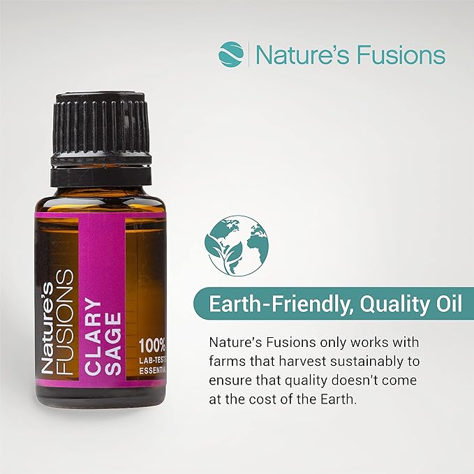 Nature's Fusions Clary Sage, 100% Pure and Natural Essential Oils, Undiluted, Therapeutic Grade for Aromatherapy and Topical Use, .5 Fl Oz (Pack of 1) (15 mL)