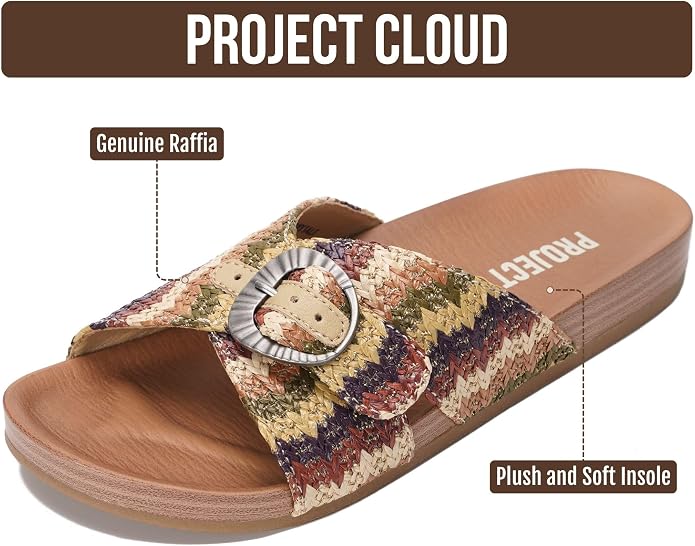 Project Cloud Womens Sandals - Adjustable Buckle Sandals for Women 2026 with Plush Insole - Lightweight & Non Slip Slides for Women Footwear
