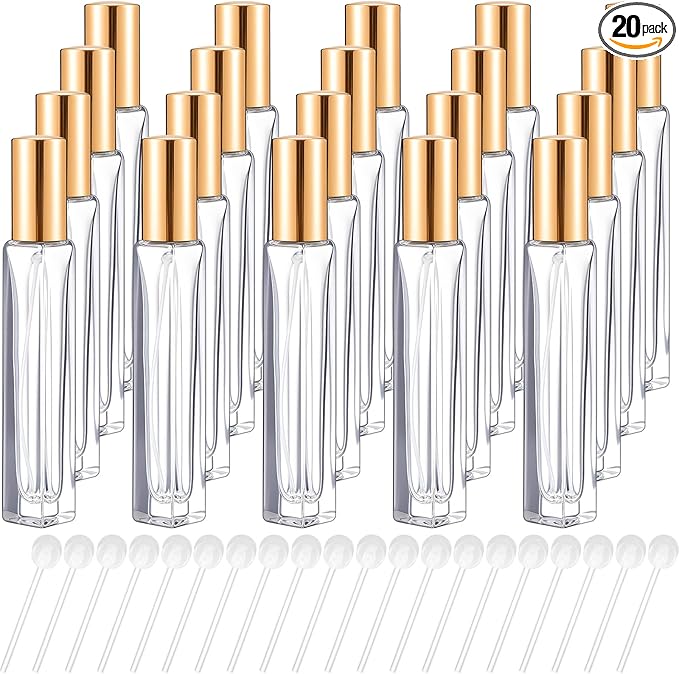 Domensi 20 Pcs 10/15/20/30 ml Perfume Travel Refillable Glass Bottles Spray Bottle Perfume Atomizer for Cologne Dispenser Leak-proof Fragrance Bottles Atomizer Pump Kit (10 ml,Gold)