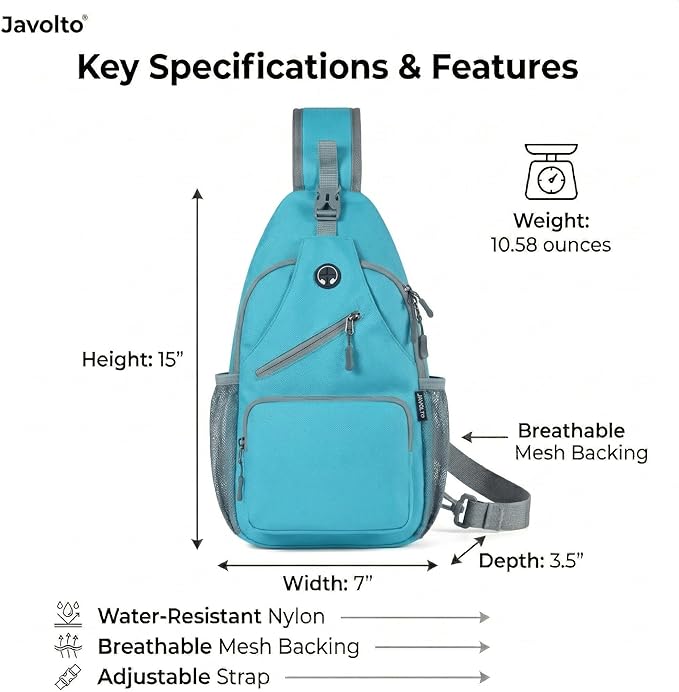 Javolto Sling Bag for Men Crossbody Backpack, Small Sling Backpack Mens Shoulder Bag, Casual Daypack Hiking Bag for Travel