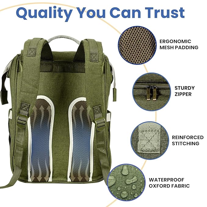 PILLANI Baby Diaper Bag Backpack - Large Bag for Boys & Girls, Waterproof Diaper Backpack - Baby Shower Gifts for Boys - Toddler Diaper Bag with Changing Pad - Large Capacity, Wide Opening Easy Access