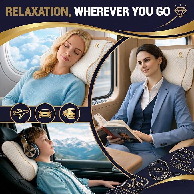2-Pack Travel Memory Foam Pillow, Camping, Cervical for Pain, Contour, Pillow for Neck and Shoulder, Neck