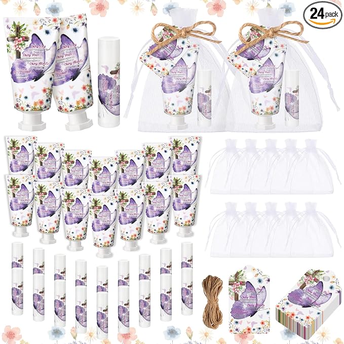 24 Sets Christian Graduation Gifts Hand Cream and Lip Balm Bulk Teacher Appreciation Gifts Bible Verse Thank You Cards with Organza Bag for Graduation Supplies(Romantic)