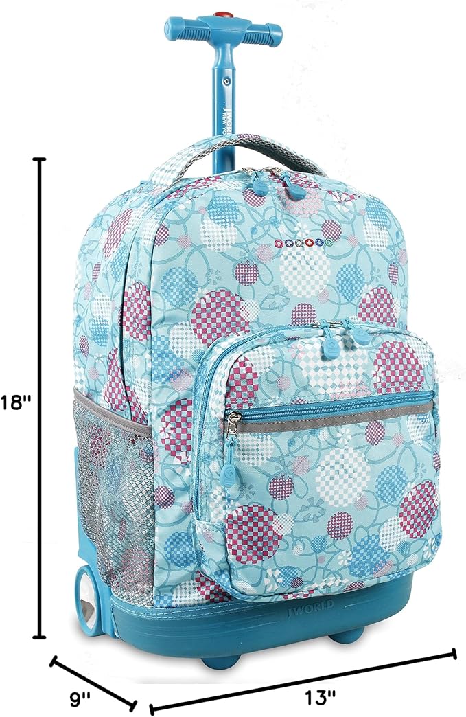 J World Sunrise Kids Rolling Backpack for Girls Boys. Roller Bookbag With Wheels For School, Dandelion