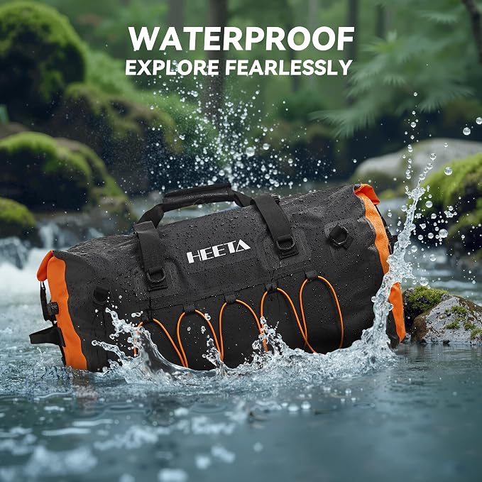 HEETA Waterproof Duffel Bag Motorcycle Dry Bag Backpack, 60L/80L Extra Large Rolltop Travel Duffle Bags with Straps & Handles for Kayaking Rafting Boating Canoeing Camping Gym Beach Cruise Ship