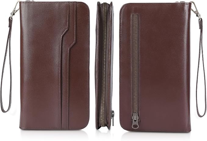 Polare Full Grain Leather Family Travel Passport Wallet and Documents Organizer RFID Blocking Case Holder Fits 6 Passports for Men and Women
