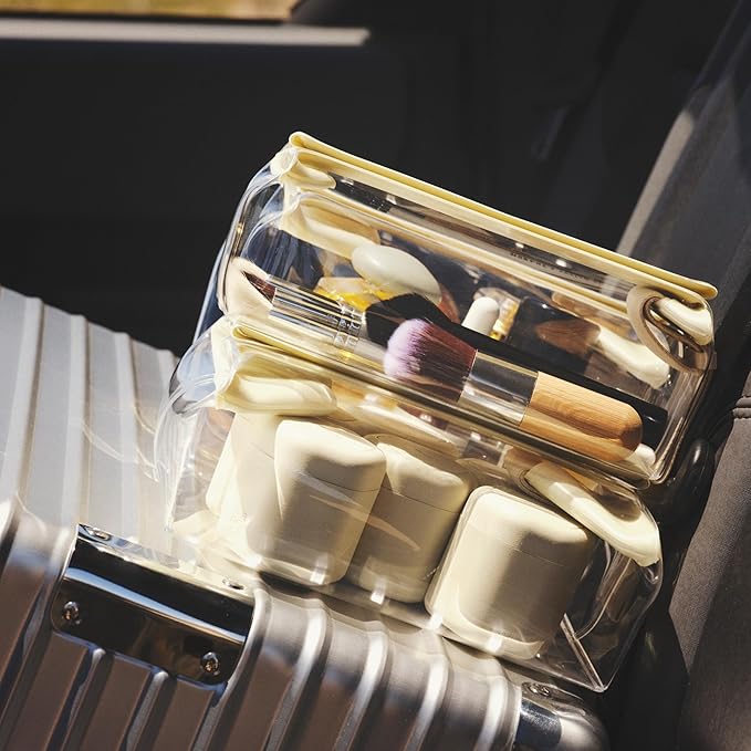 Cadence Travel Containers - Full Skincare Set - Magnetic Containers with Lids,Carry On Travel Essentials For Women/Men - 2 Small (0.56oz), 4 Medium Capsules (1.32oz), & Extender (1.43oz) - Sand