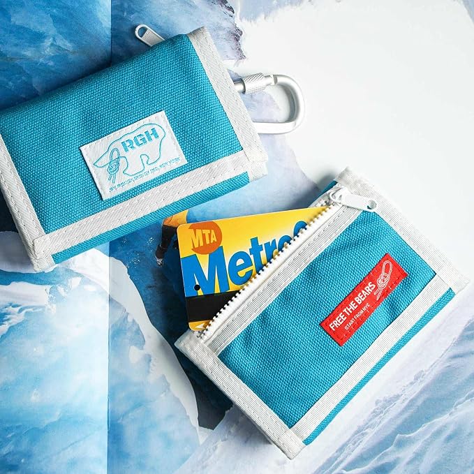 Rough Enough Kids Wallet for Boys Ages 6-16, Canvas Trifold with Neck Lanyard, Zipper Coin Pockets, Card Slots for Campus, Camping and Travel, Light Blue