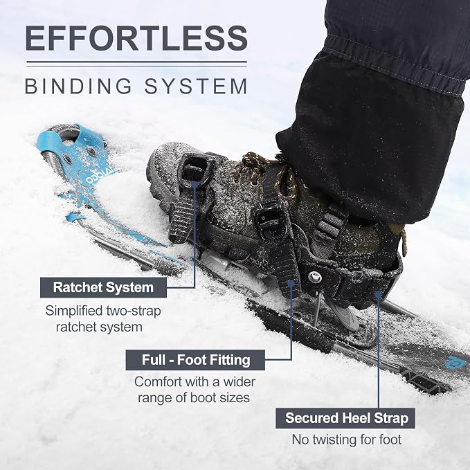 Odoland 21/25/30 Inch Snowshoes with Trekking Poles for Men Women Youth, Waterproof Snow Leg Gaiters and Carrying Bag, Lightweight Aluminum, Heel Lift, Snow Shoes Easy to Wear