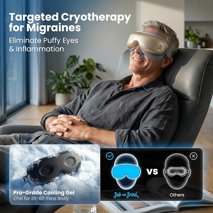 BOB AND BRAD Eye Massager with Heat and Cooling, FSA Eligible HSA Eligible, EyeOasis 3 Eye Massager for Migraine, Heated Eye Mask for Dry Eye Headache Relief Sleep Improve, Ideal Fathers Day Dad Gifts