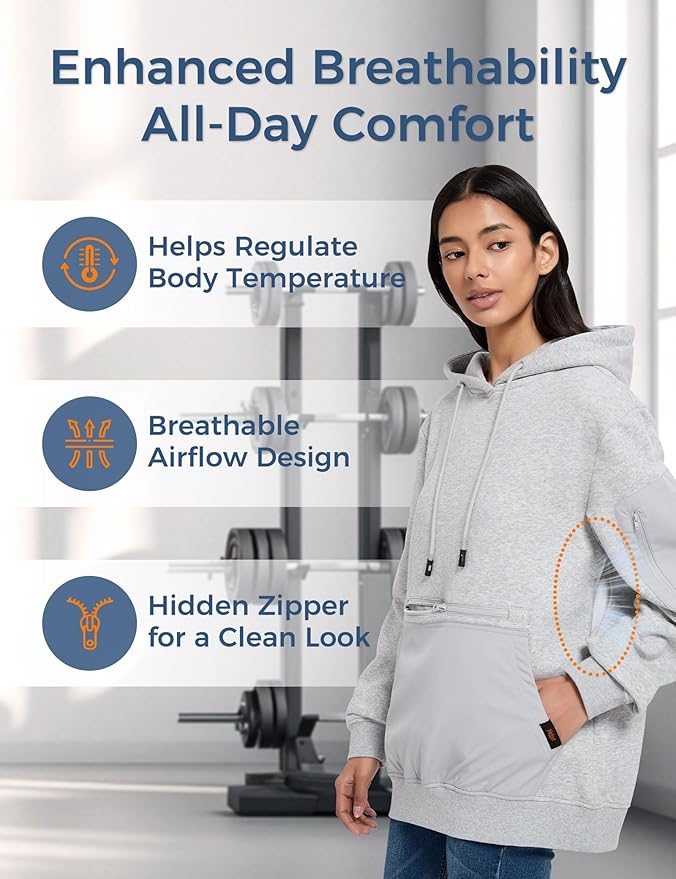 Travel Hoodie with Built-In Eye Mask for Airplane Travel Breathable Comfort Pullover Sweatshirt Multiple Pockets