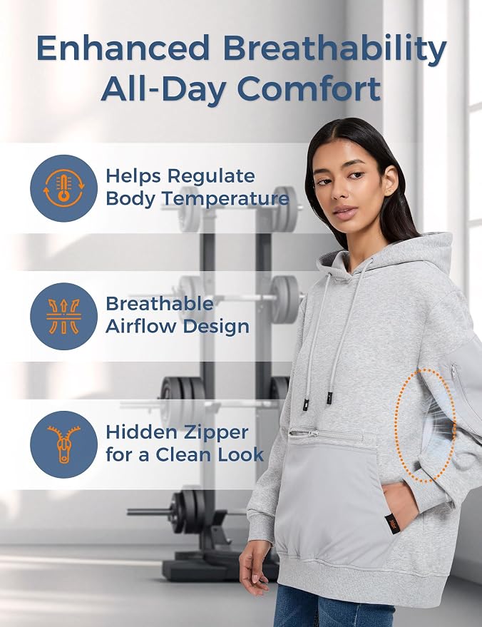 Travel Hoodie with Built-In Eye Mask for Airplane Travel Breathable Comfort Pullover Sweatshirt Multiple Pockets