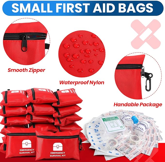 Geiserailie 20 Bags Small First Aid Kits Bulk Mini Travel Size Emergency Individual Zipper Pouch Self Care Package Supplies for Homeless Travel Hiking Sports Outdoor College Dorm Essentials, 1740 Pcs