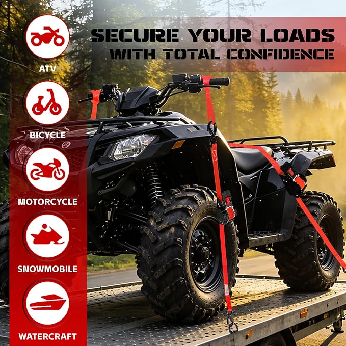 Retractable Ratchet Straps 1" x 13Ft, Heavy Duty Self Retracting Tie Down Straps, 1800lb Break Strength Auto Retract Cargo Straps for Truck, Trailer, Motorcycle, ATV, UTV, (Red, 2 Pack)