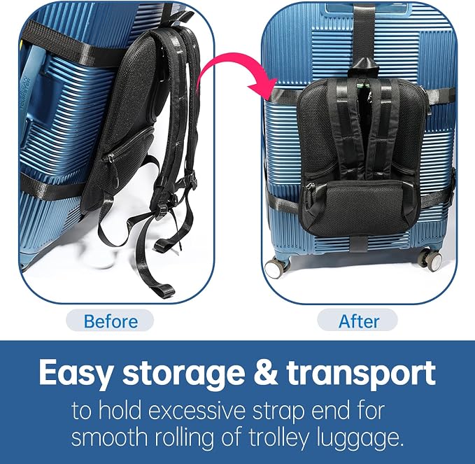 Heavy-Duty Backpack Carrying Straps System for 22-30 Inch Suitcase Luggage Hardcase for Adventure Travel Cobble Stone Streets Stair - L,Red