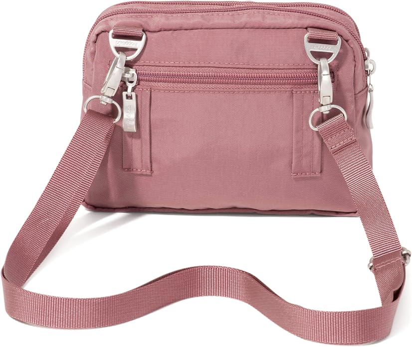 Baggallini Triple Zip Small Crossbody Bag for Women - Lightweight Convertible Fanny Pack Belt Bag
