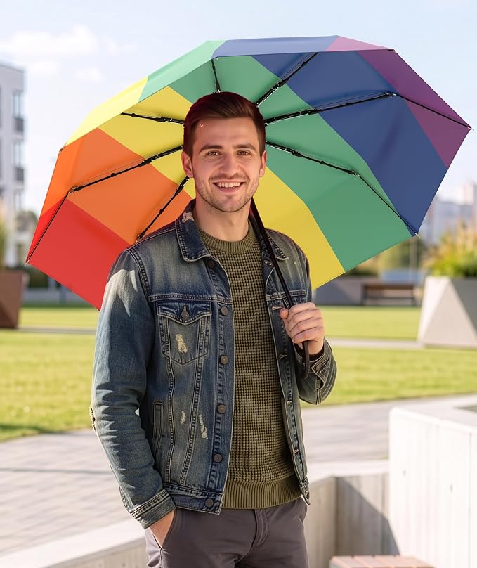 Rain-Mate Windproof Compact Umbrellas for Rain - Strong Reinforced Fiberglass Rib Design & Auto Open & Close - Portable Folding Travel Umbrella - Lightweight & Packable for Women & Men, Easy Collapse