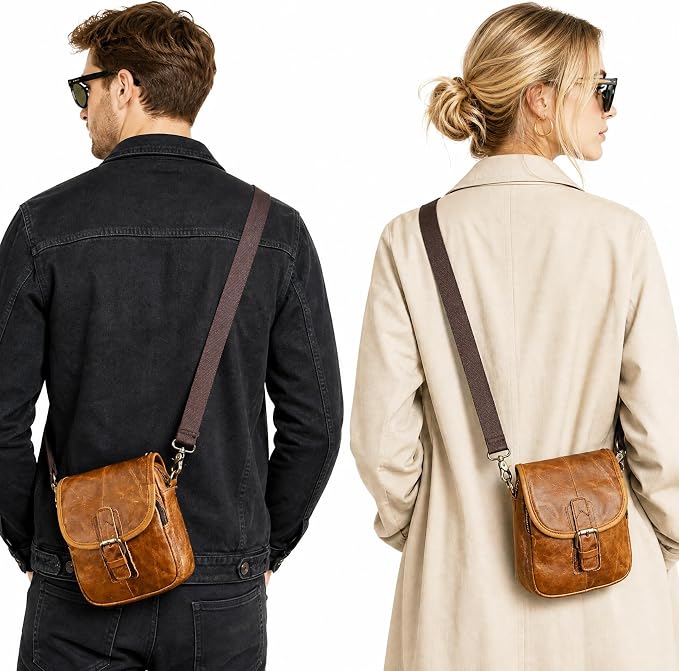 Water Resistant Canvas + Leather Hiking Riding Travel Fanny Waist Pack Small Phone Pouch For Men Women FB811-29 (1168 Brown)