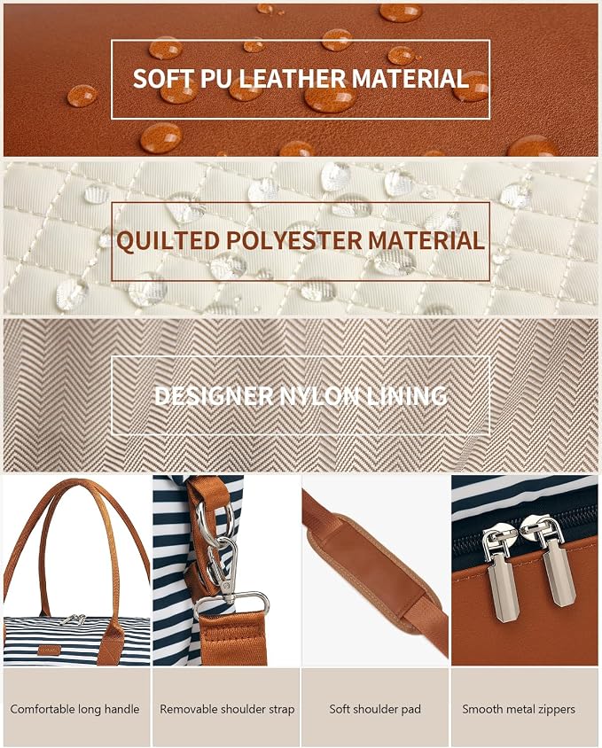 Weekender Bags for Women Travel, Under Seat Carry On Bags for Airplanes Overnight Bag with Shoe Compartment Luggage Sleeve, Foldie Travel Tote Bag Hospital Bag, Travel Gifts, Blue Strip