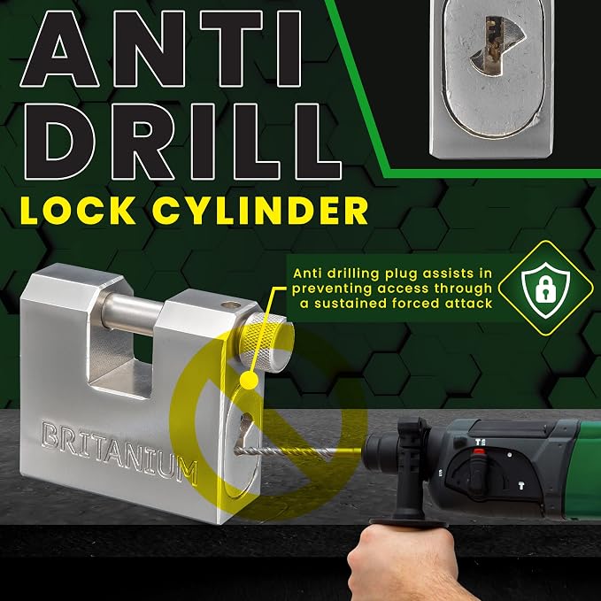 Britanium® BRX66 Heavy Duty Container Padlock with 5 Keys – 10mm Cut Resistant Shackle, Anti Drill Brass Cylinder | High Security Lock for Shipping Container, Garage, Shed, Gate