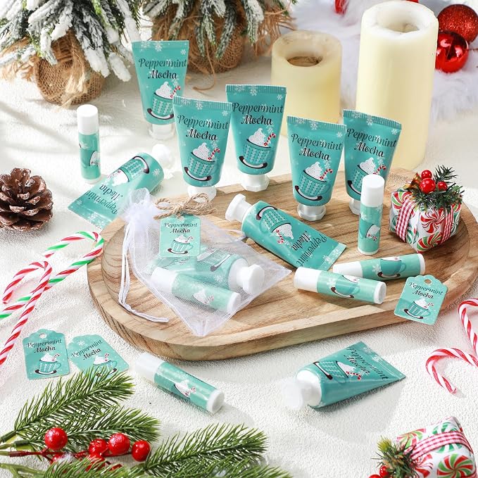 48 Sets Peppermint Mocha Hand Cream and Lip Balm Gift Christmas Hand Cream Bridal Baby Shower Party Favors Travel Size Hand Lotion and Lip Balm Bulk Christmas Holiday Party Supplies for Guest