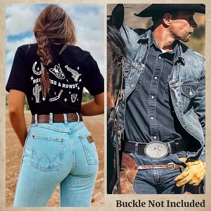 SANSTHS 3 Pack Western Belts for Men Woman without Buckle, Cowgirl Cowboy Belt for Buckle Western Leather Belt for Jeans