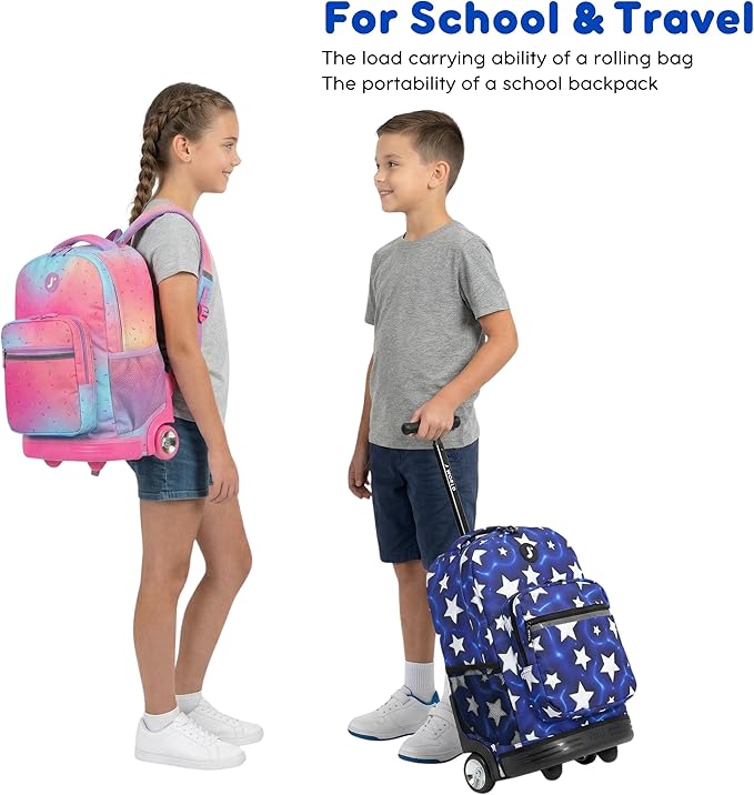 J World Sunrise Kids Rolling Backpack for Girls Boys. Roller Bookbag With Wheels For School, Secret Garden