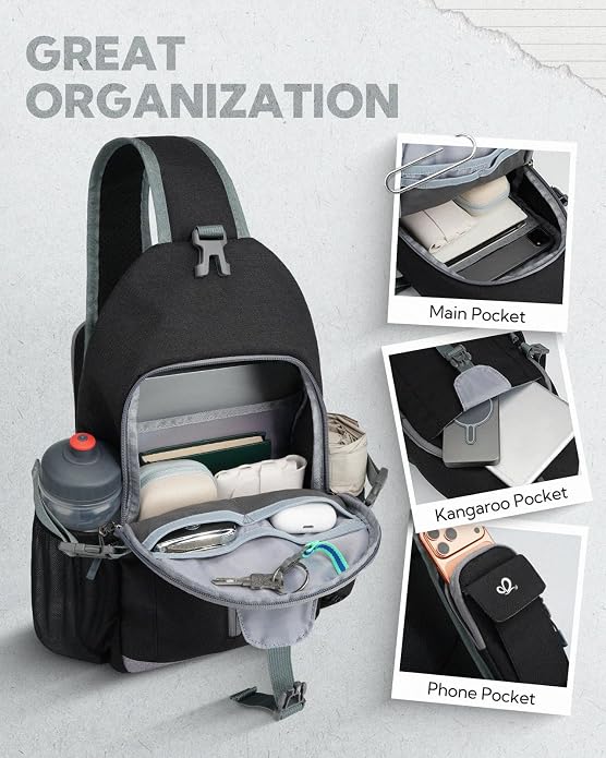 WATERFLY Sling Bag Crossbody Backpack: 8L RFID Anti Theft Cross Body Shoulder Bag Travel Crossover Side Bag for Men Women
