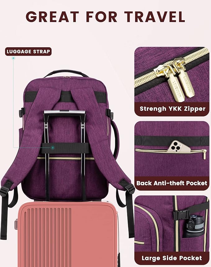 LOVEVOOK 40L Travel Backpack Flight Approved Carry on Backpack,3 Packing Cubes,Waterproof Personal Item Travel Bag,TSA Carry on Luggage Suitcase Travel Essentials,Gifts for Women & Men,fits 17" Laptop