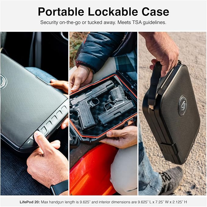 VAULTEK LifePod 20 Full-Size Biometric Lockable Weatherproof Case with Built-in Lock, Steel Security Cable, & TSA Handgun Case or Car Safe, Portable Travel Pistol Safe/Covert Black/Biometric